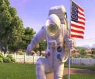Yüzbaşı Charles Chuck Baker, Planet 51 toprak için Amerikan bayrağı çekiç